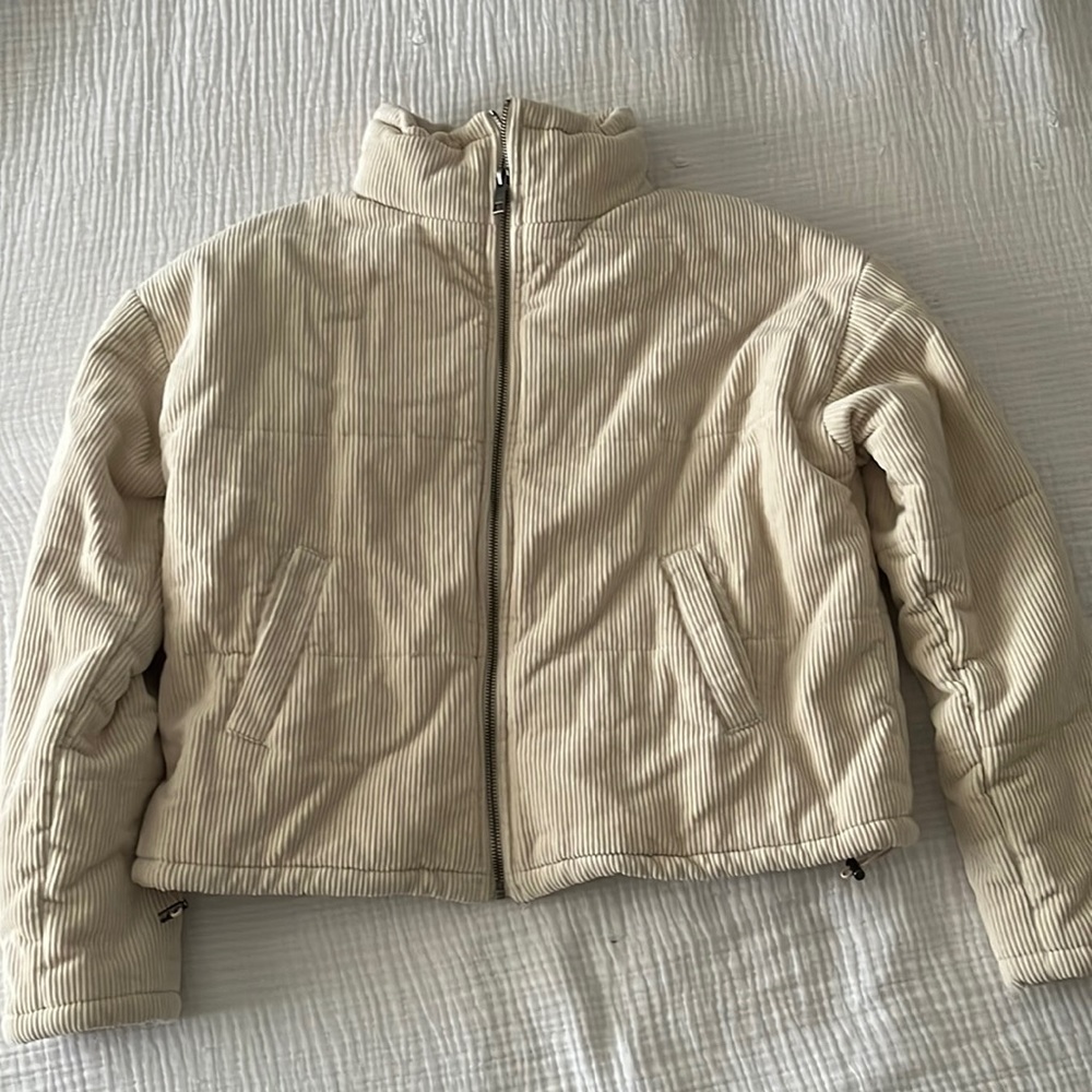 cream cord puffer jacket